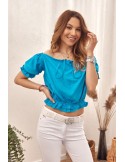 Short blouse with a ruffled neckline, dark blue MP29435 - Online store - Boutique